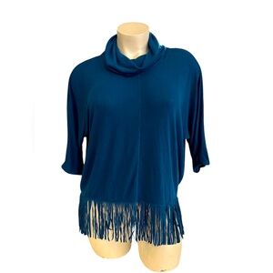 Teal Fringe Women Sweater